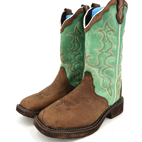 Justin Womens Raya Cowboy Boots 8B Leather Square Toe Cowgirl Rodeo Western Boho - Picture 3 of 9